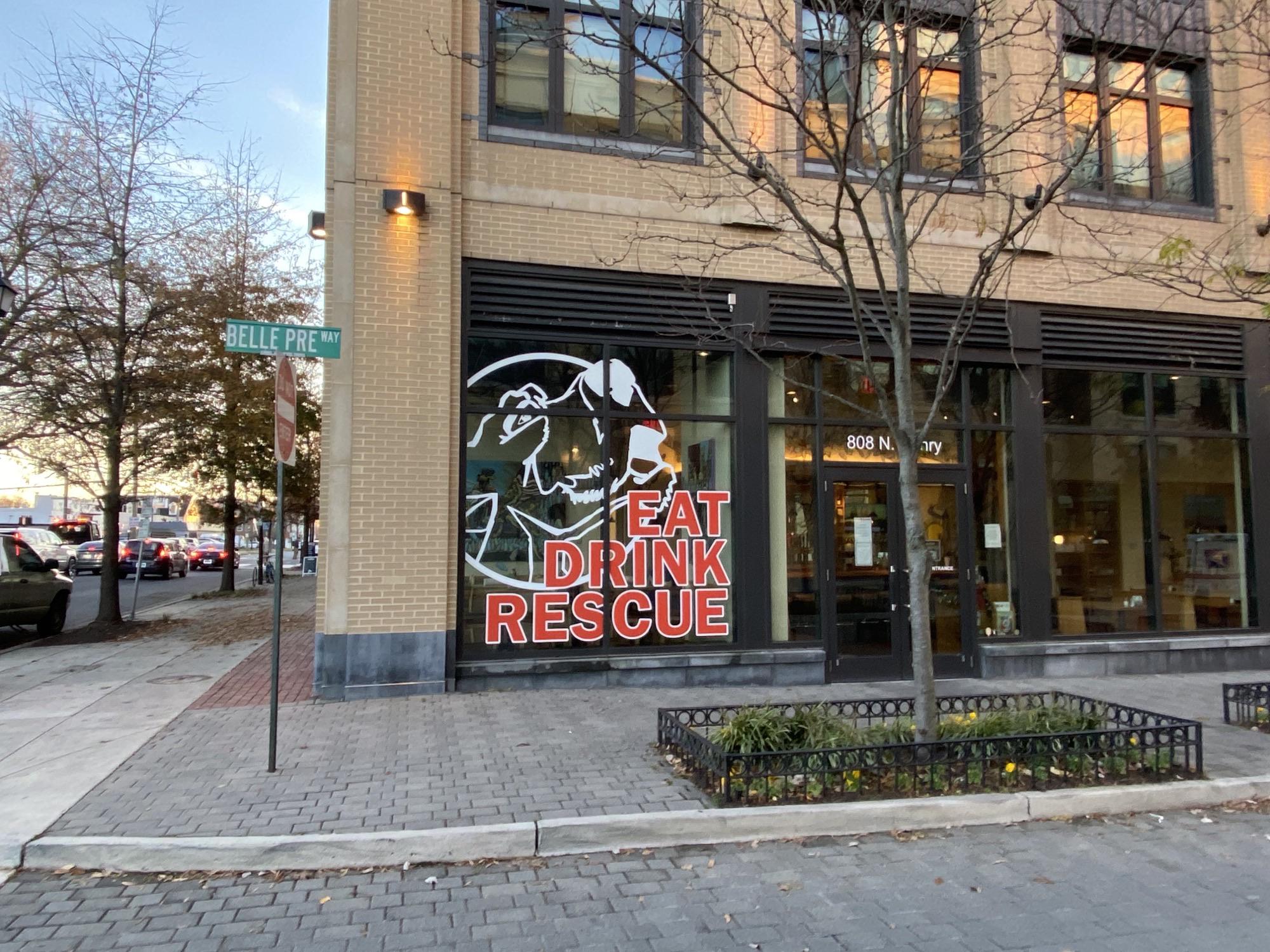 Lost Dog Cafe window graphic Alexandria