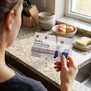 woman holding direct mail flier