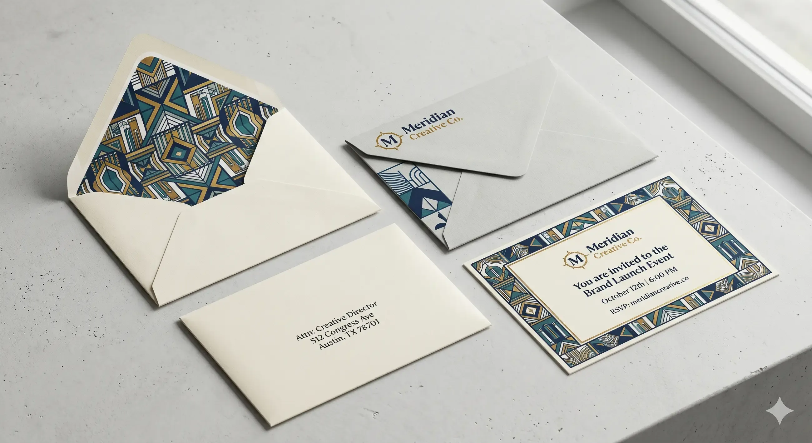An invitation with a matching envelope design