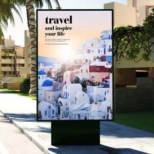 An travel advertisement poster on the streets