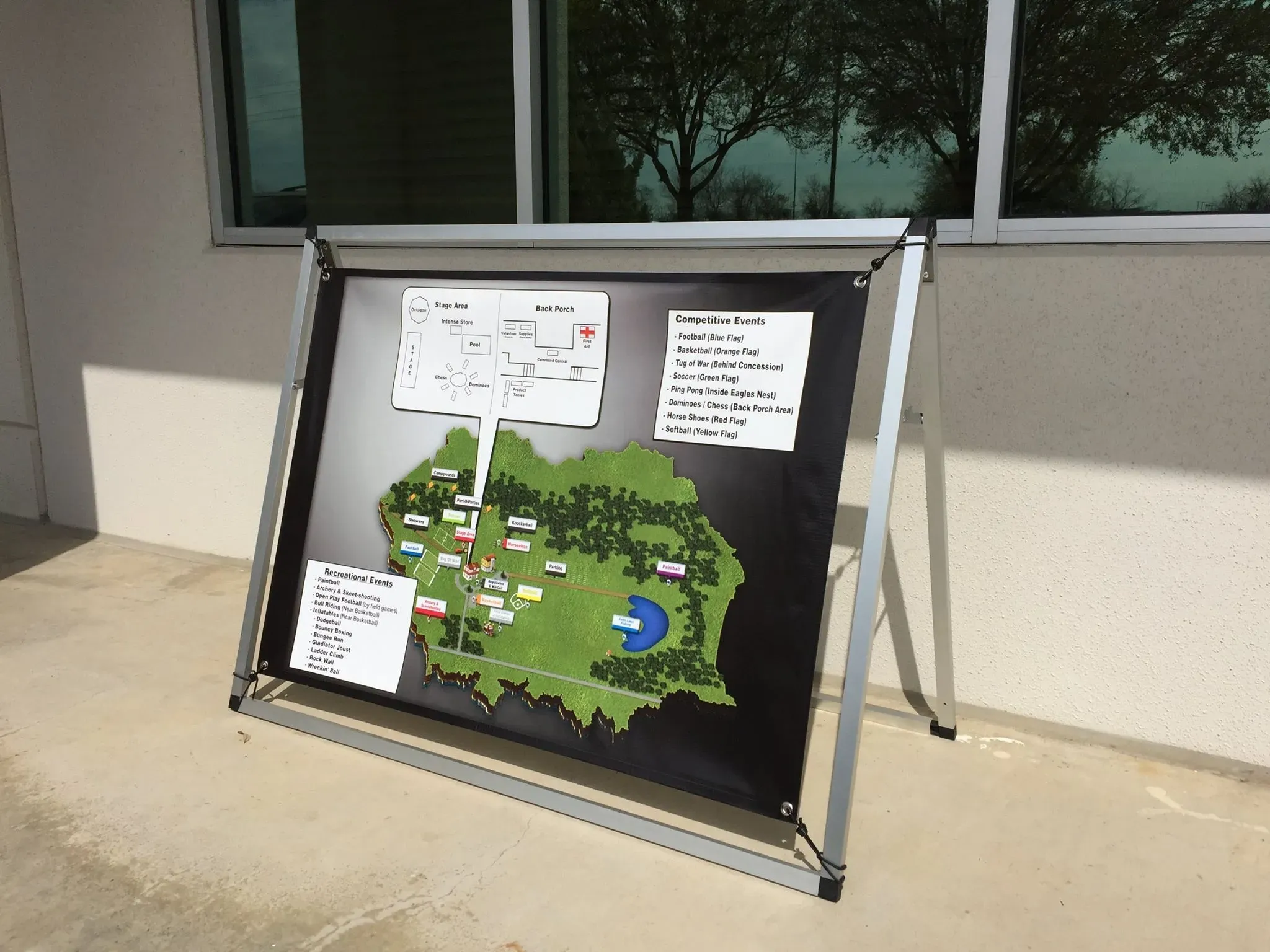 Outdoor A-frame sign with a site map