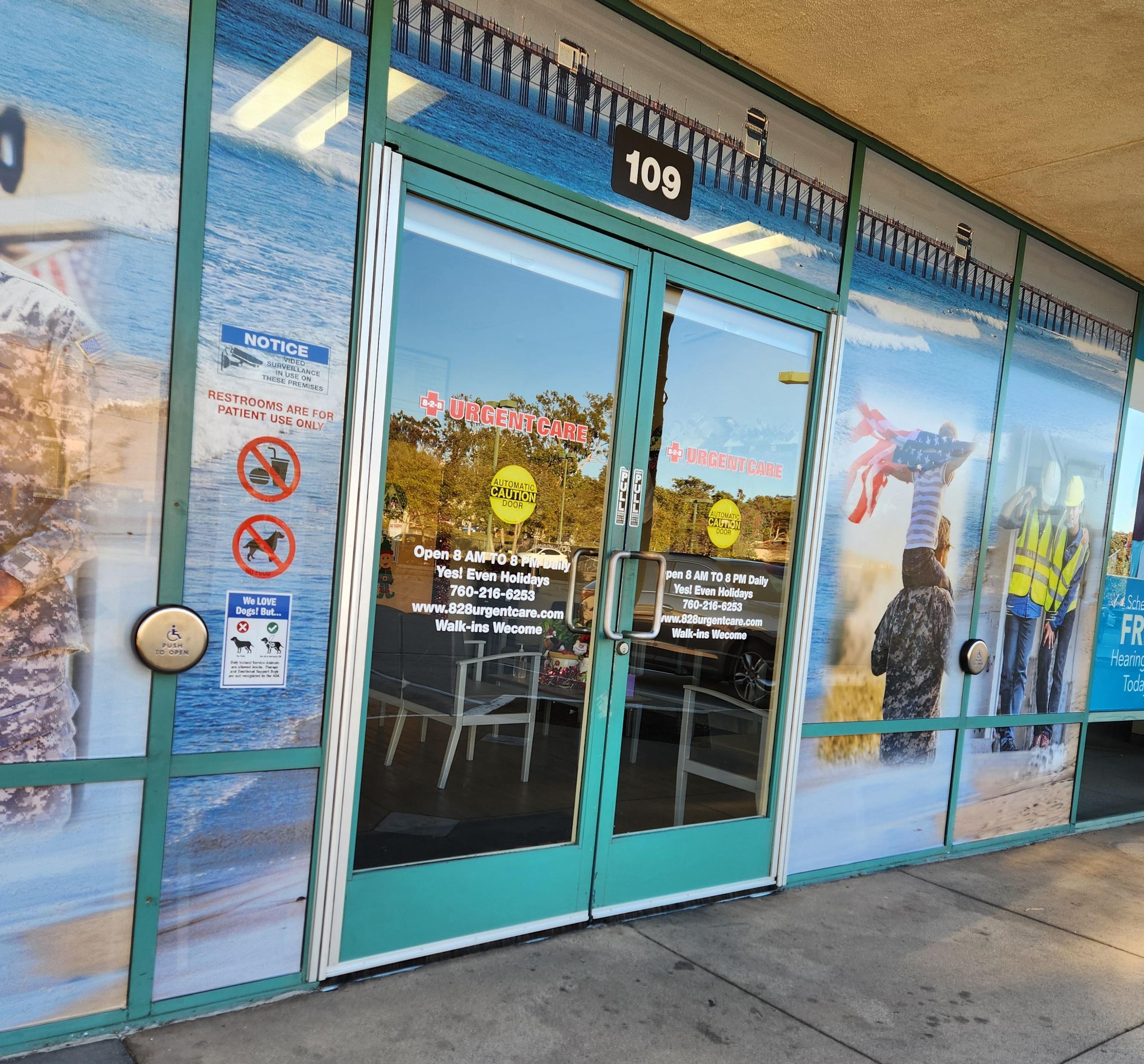 Perforated window graphics for 828 Urgent care full window coverage