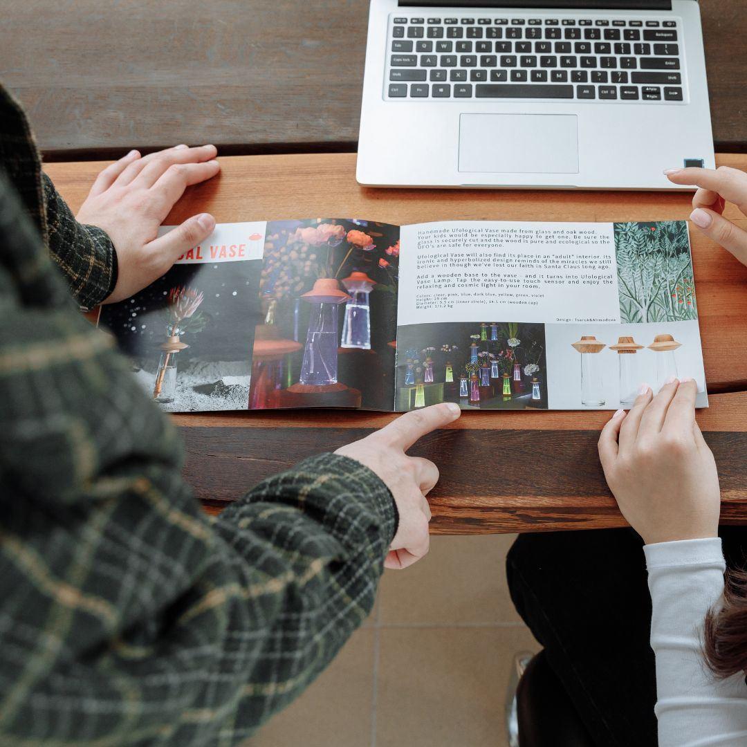 looking at a brochure