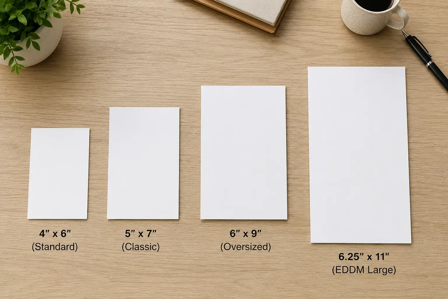 Various sizes for a postcard