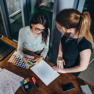 Designers looking at color options for a project