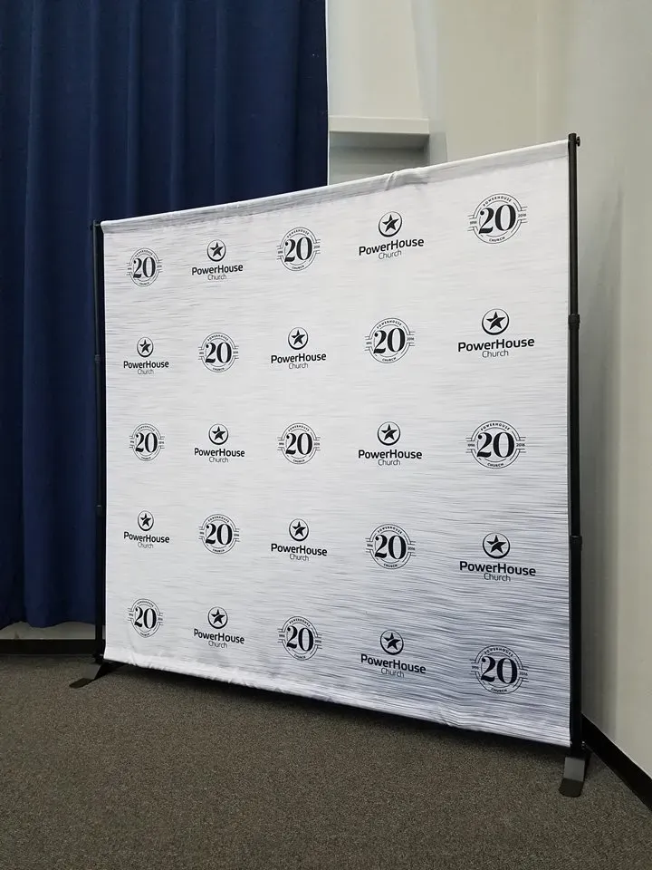 Step and repeat backdrop on a stand
