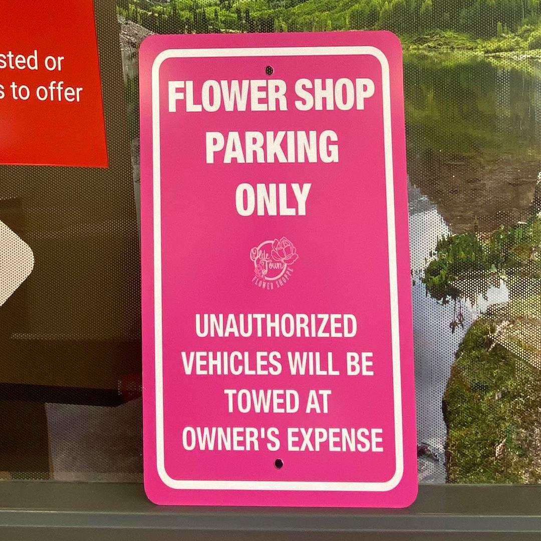 Pretty Pink Parking Sign for Flower Shop