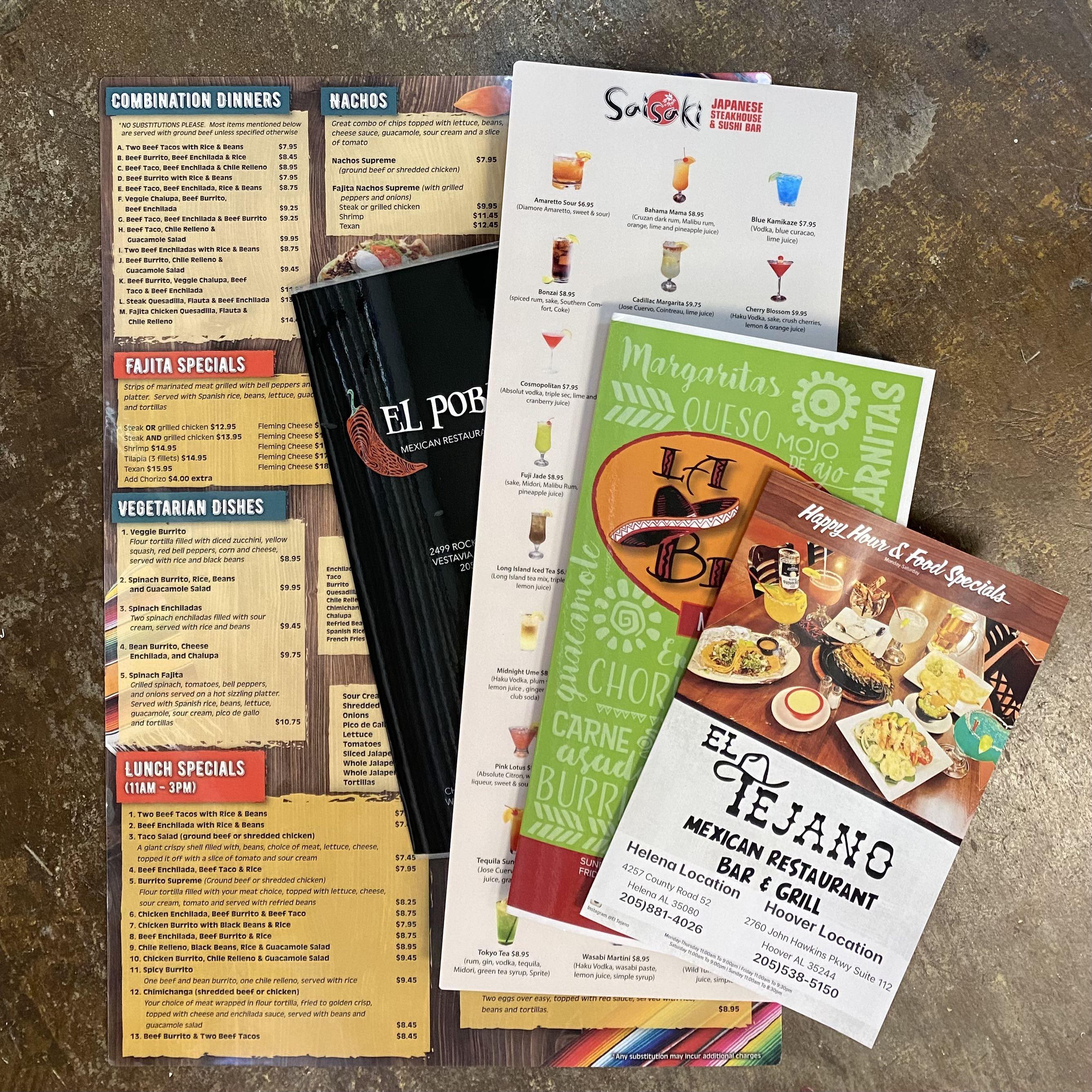 Various menus