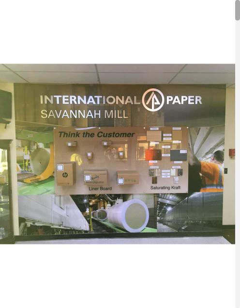 Wall display for International Paper Savannah Mill with product samples
