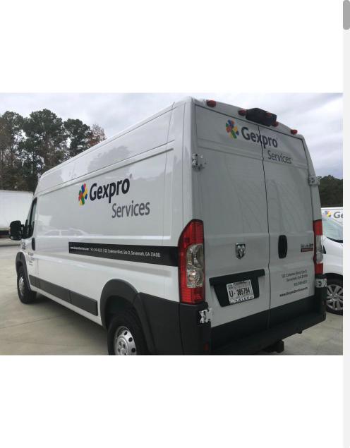 Cargo van with Gexpro Services vehicle graphics