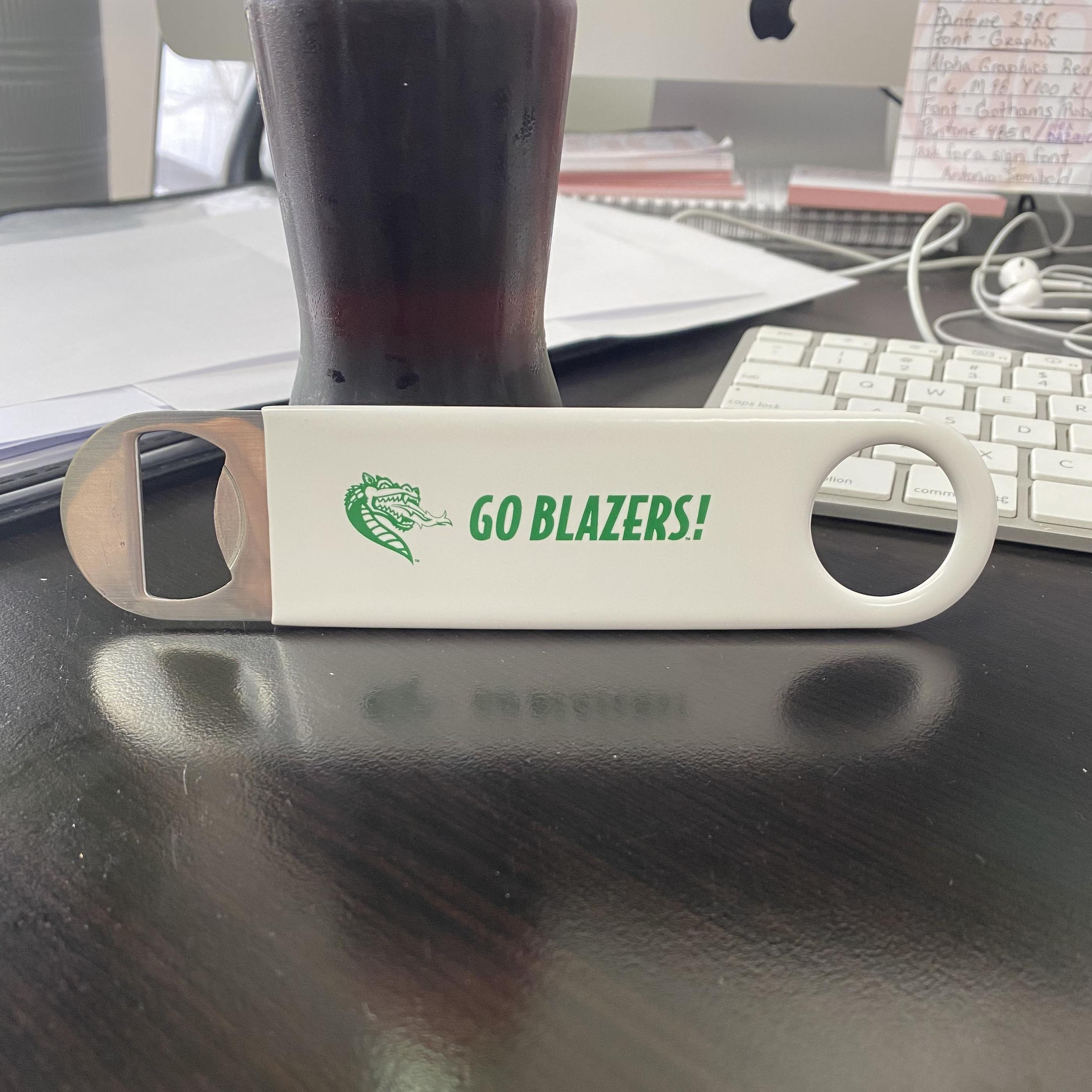 White Go Blazers branded bottle opener