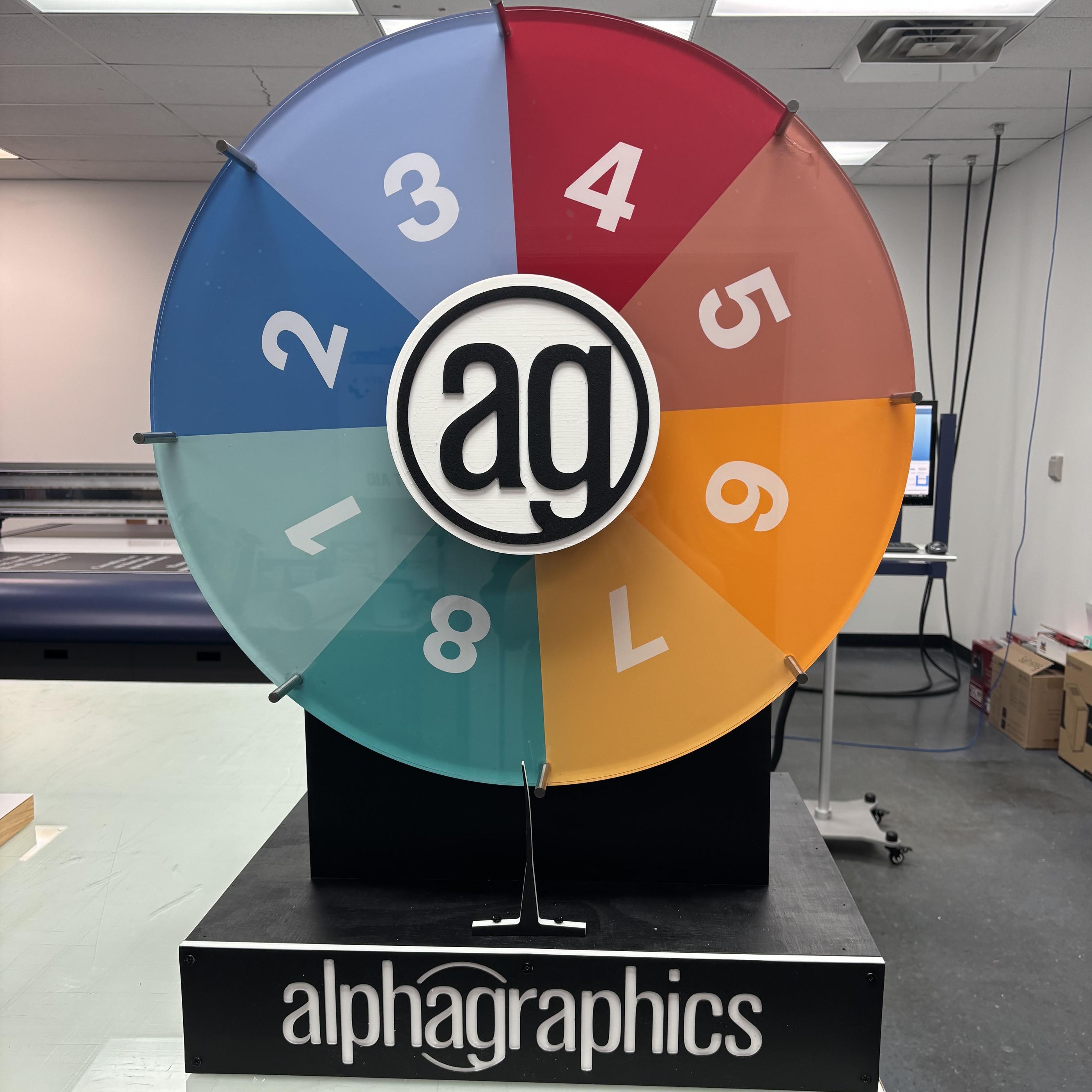 AlphaGraphics branded prize wheel