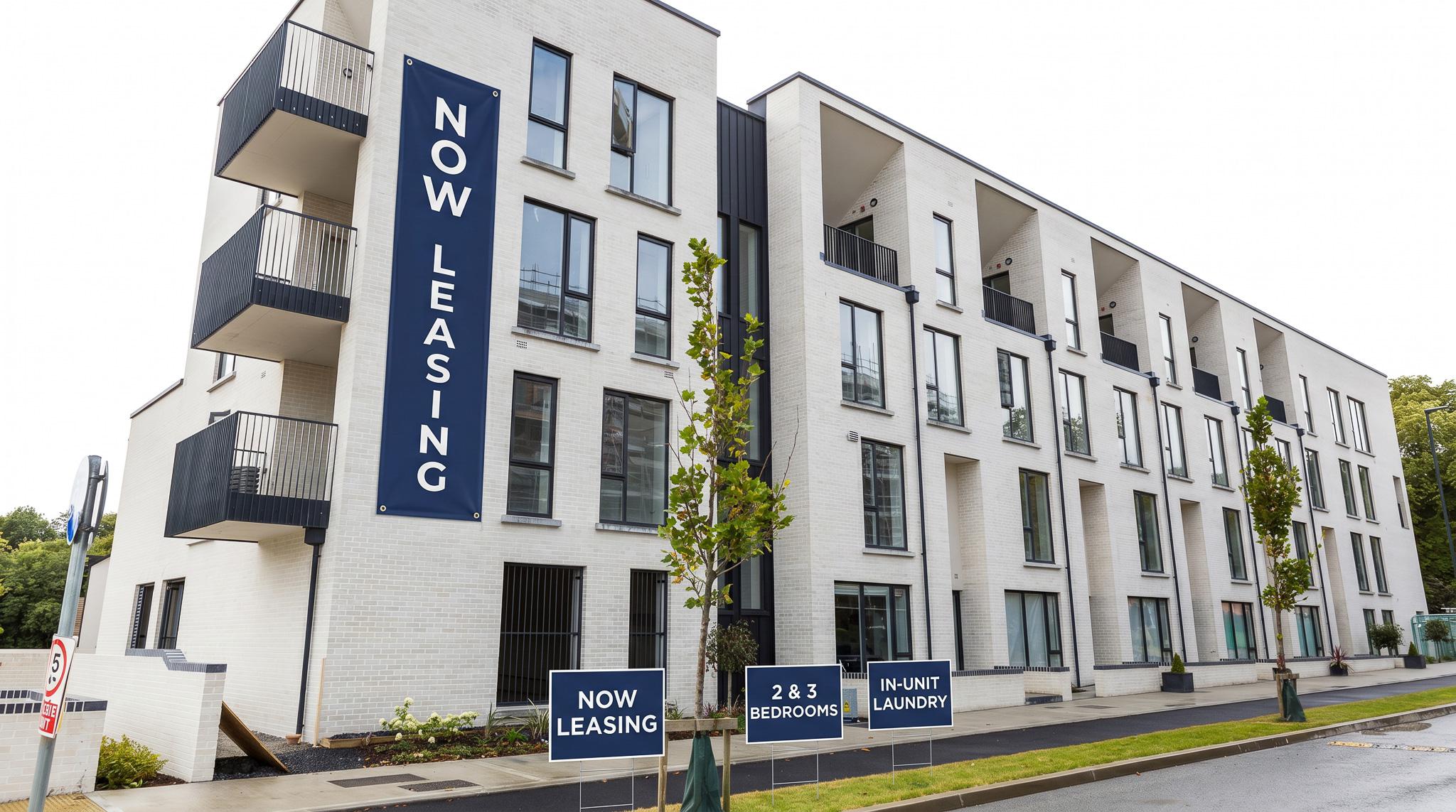 A building with a banner