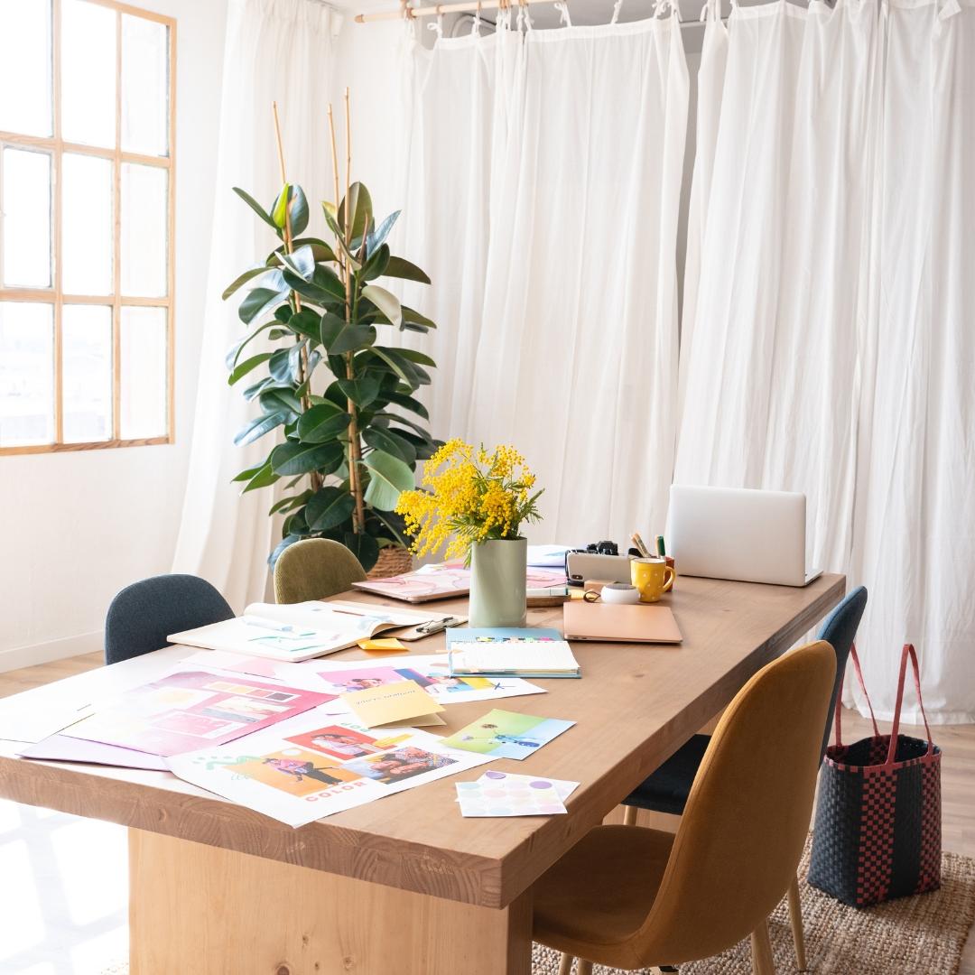 Marketing materials laid out on a desk