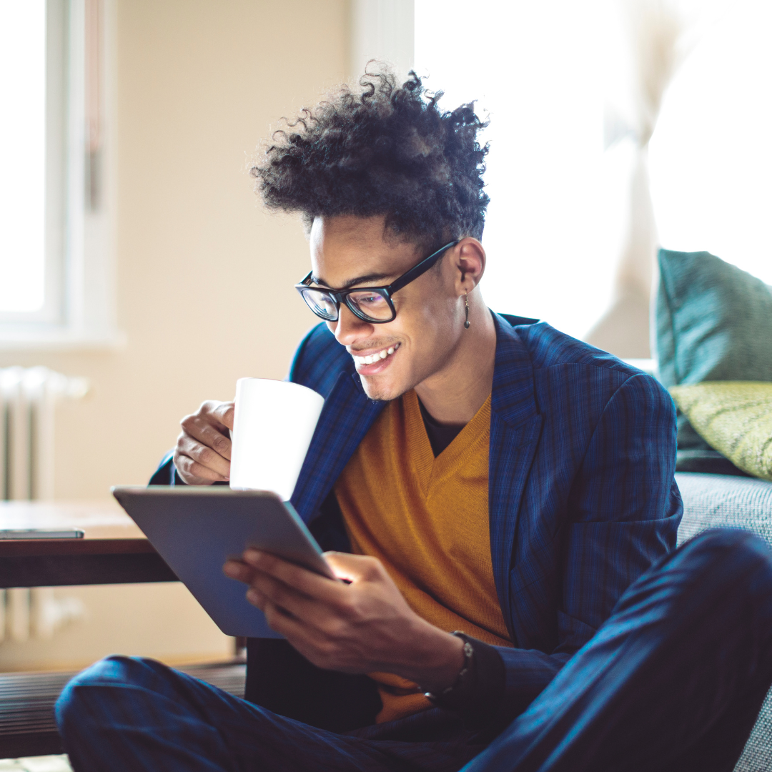 man reading ebook