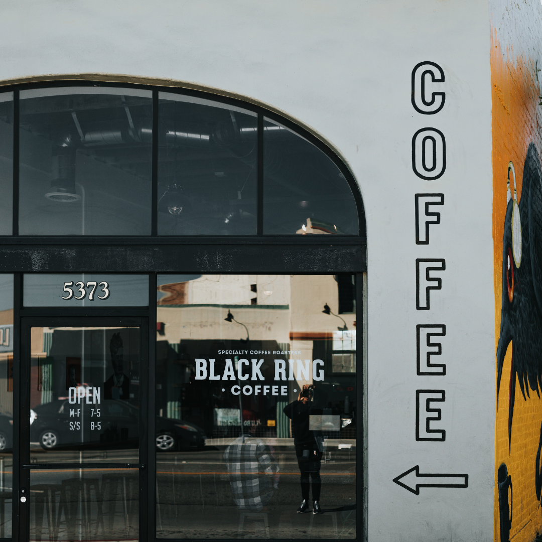 vinyl on coffee shop outdoor window and wall