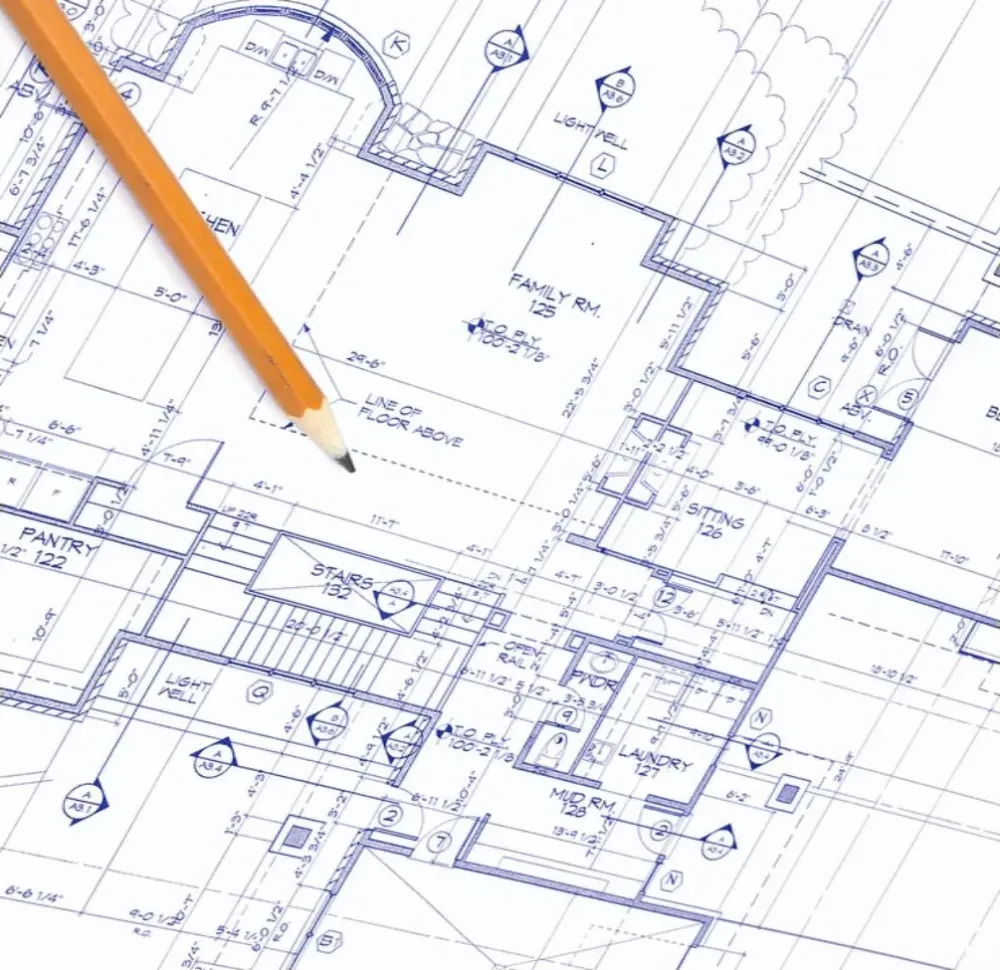 A closeup photo of a residential blueprint.