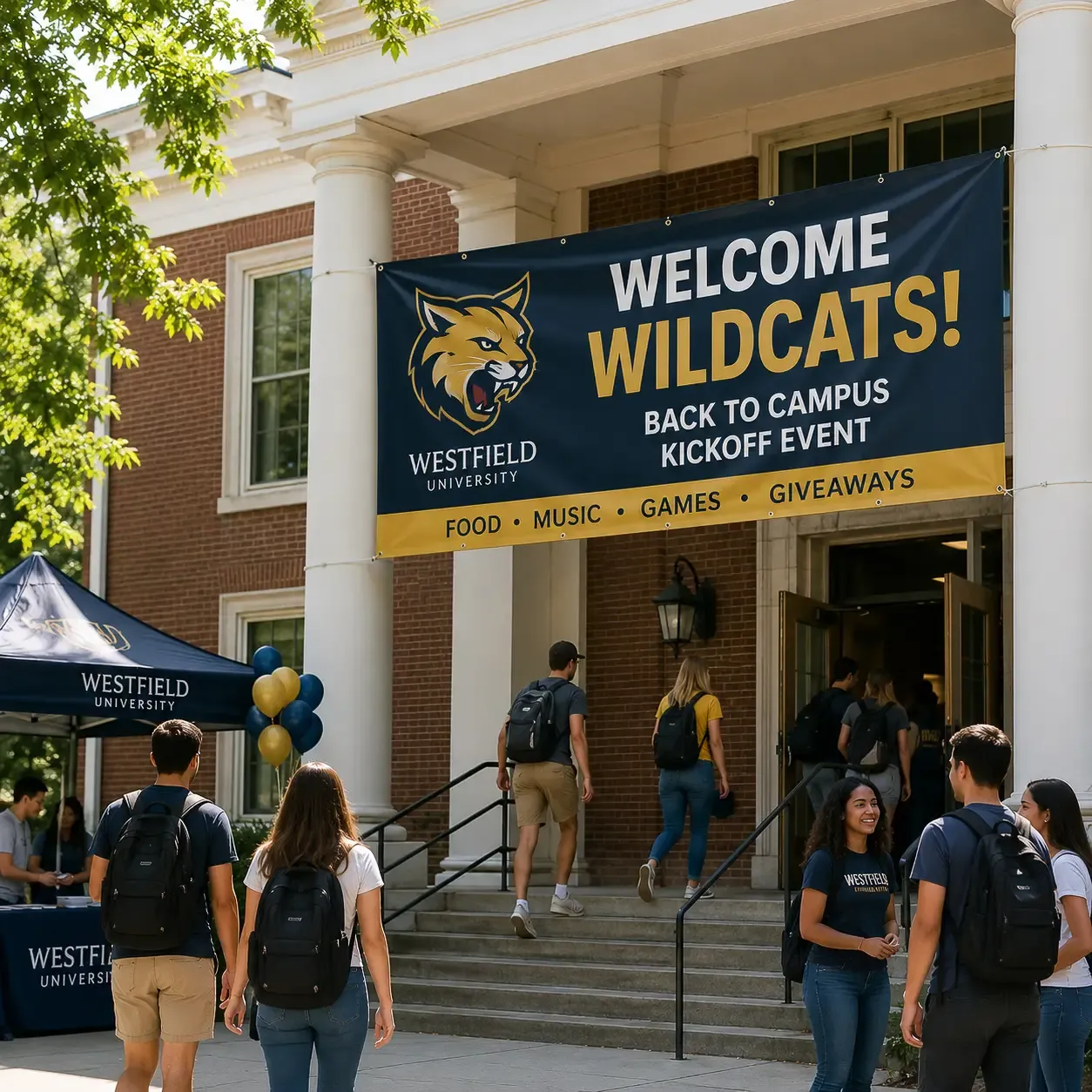 A college welcome banner