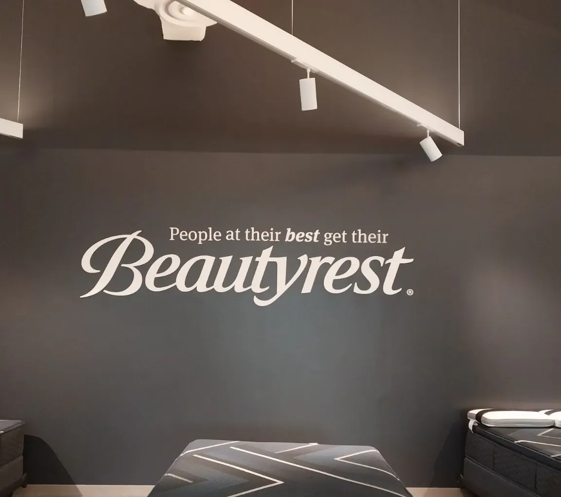 A Beautyrest wall display with the slogan,
