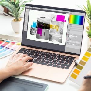 A designer working on an ad design